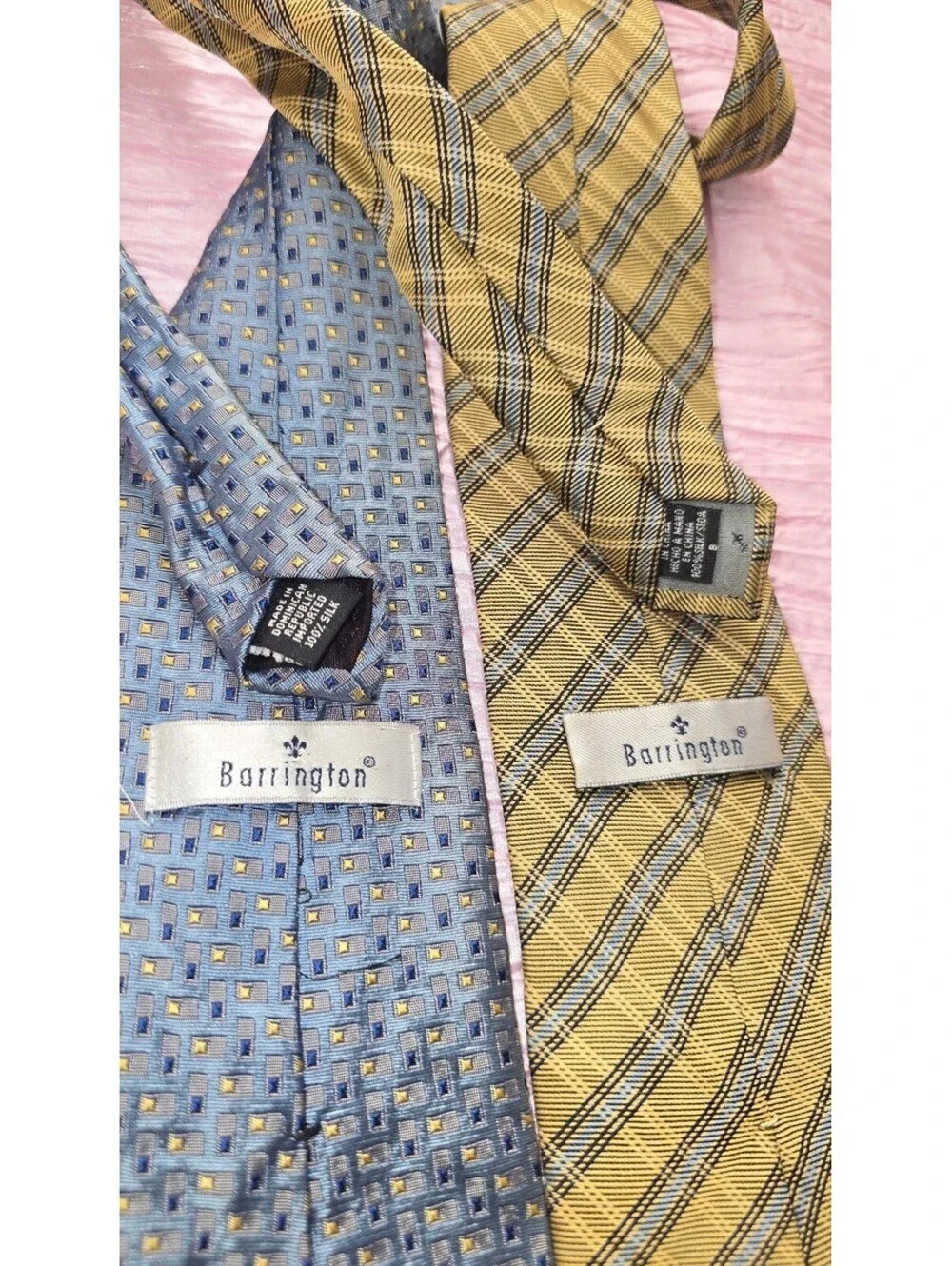 Barrington Men’s Necktie Lot of 2 Blue Geometric & Gold Plaid Classic Ties